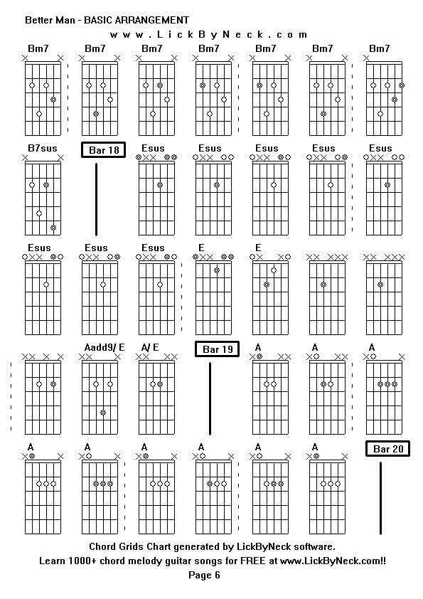 Chord Grids Chart of chord melody fingerstyle guitar song-Better Man - BASIC ARRANGEMENT,generated by LickByNeck software.